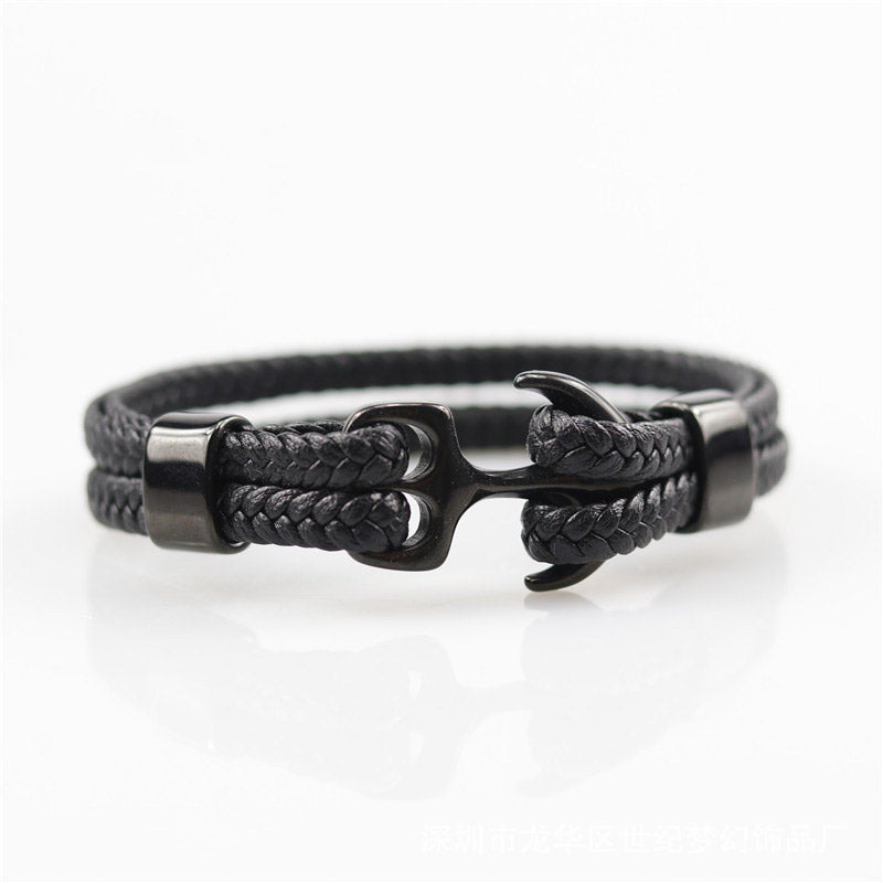 Leather Anchor Unisex Bracelet