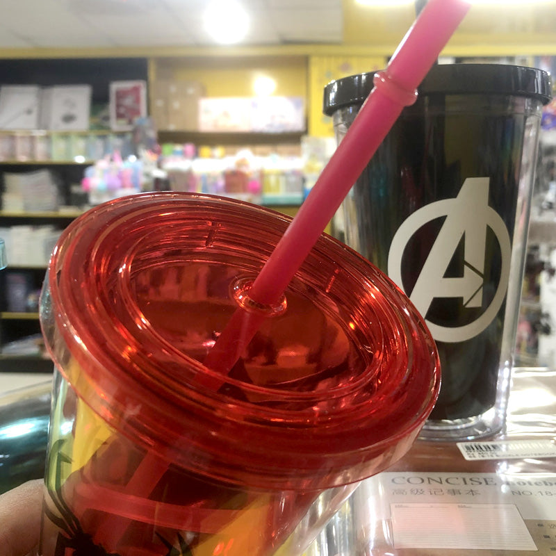 Superhero's Transparent Straw Double Layer Plastic Glass