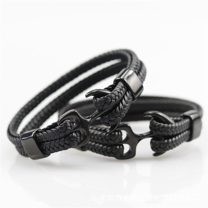 Leather Anchor Unisex Bracelet