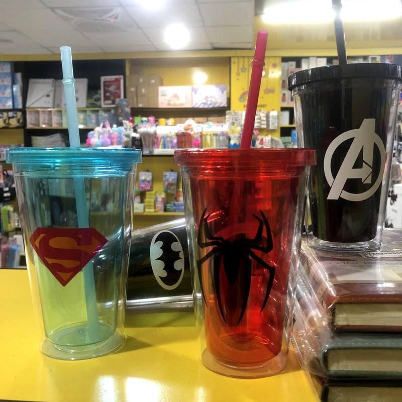 Superhero's Transparent Straw Double Layer Plastic Glass